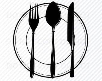 Restaurant Logo SVG Files  - Plate Silhouette Clip Art - SVG - Eps, Png, dxf ClipArt fork knife spoon svg plates svg kitchen logo