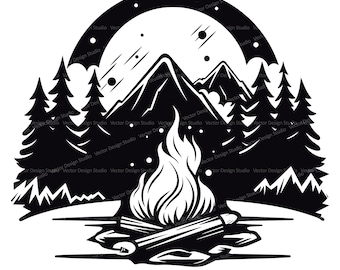Campfire Svg & PNG File Graphic, Camping Vector Clipart, Campers Illustration SVG For T shirt Design, Transparent Background digital file