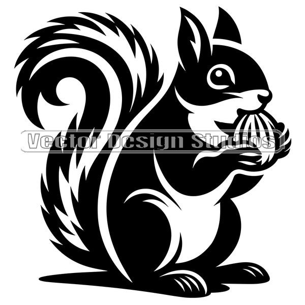 Cute Squirrel Svg & PNG Files, Woodland Animals Clipart Silhouette Vector Image, Squirrel eating nut  SVG Design Digital download File