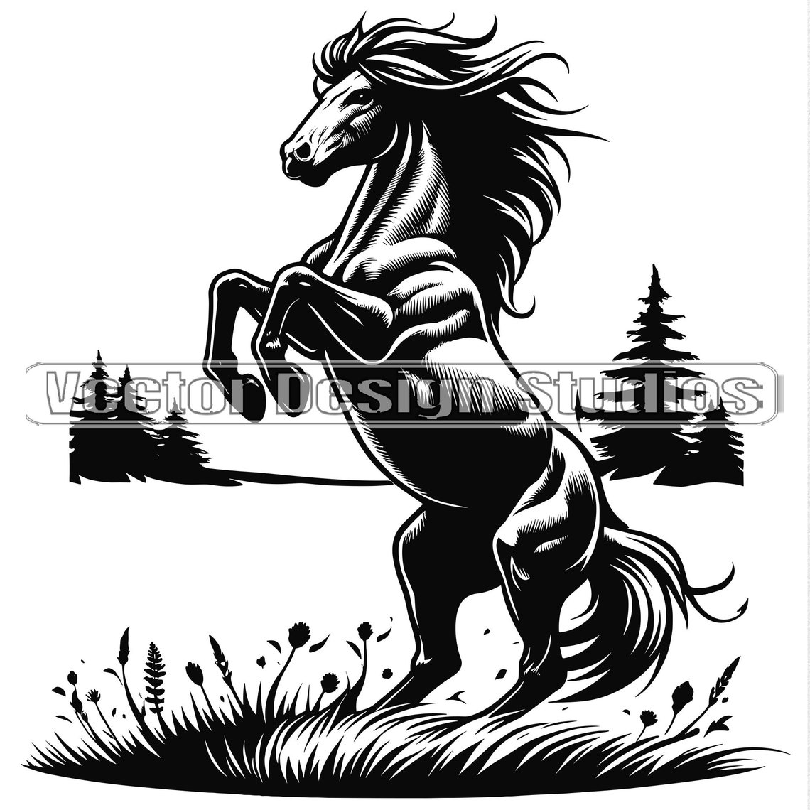 Stallion Svg Simple Wild Stallion SVG, Rearing Horse Silhouette, Vector Clipart (digital ...