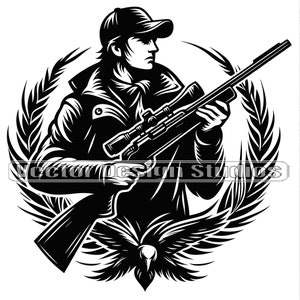 Jagd SVG & Png Datei, Jäger mit Gewehr Clipart Silhouette, Jagd Logo Design Vektor Bilder, Clip art, SVG für Shirts, digitaler download