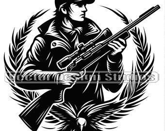 Hunter with Rifle SVG, Hunting Clipart Silhouette (Digital download)