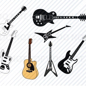 Elektrische Gitaar Bundel - Akoestische gitaar Vector Afbeeldingen Silhouet Clip Art SVG Files Eps, Png Stencil ClipArt