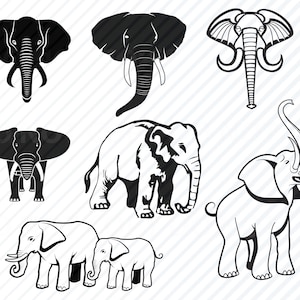 Elephant SVG  Bundle - Vector Images Clipart - Africa SVG Image - Elephants svg files - Eps, Png ,Dxf - African Elephant Clip Art