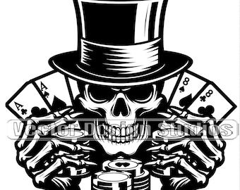 Dead Mans Hand Svg & PNG Files, Poker Playing Cards Clipart Silhouette, Casino Chips Vector Image, Skull With Top Hat svg, Aces and Eights