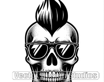 Punk Skull with Mohawk SVG PNG, Tattoo Clipart