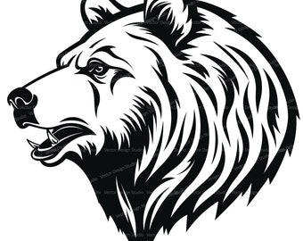 Bear Head Svg & PNG Files, Woodland Animals Clipart Silhouette Vector Image, Cut File SVG for shirt Designs, Transparent Background Digital