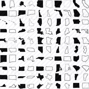 50 États carte SVG Bundle - SVG fichiers État Svg Bundle Images vectorielles Clip Art Silhouette SVG Eps Png ClipArt 50 États contour