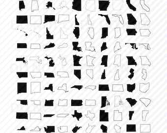 50 States Map SVG Bundle - SVG Files   State Svg Bundle Vector Images Clip Art Silhouette SVG Eps Png ClipArt  50 States outline
