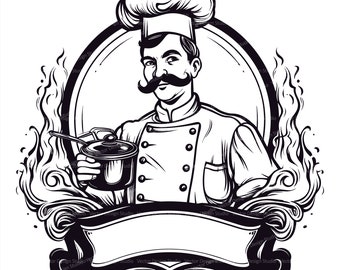 Chef Svg & PNG Files, Kitchen Clipart Silhouette Vector Image, Cook SVG Sublimation, Transparent Background Sublimation File