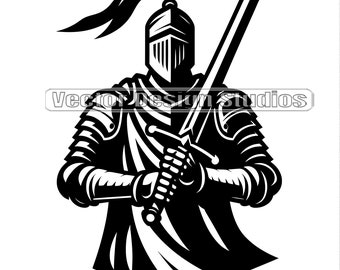 Knight with Sword Clipart, Mascot SVG PNG, Shirt Design (Digital Download)