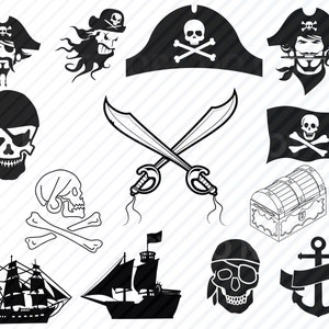 Pirate SVG Files  - Pirate bundle svg  Clipart -Pirate ship silhouette Files SVG Image Eps, Png ,Dxf  Stencil Clip Art Pirates svg