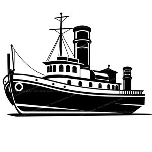 Tug Boat Svg & PNG Files, TugBoat Clipart Silhouette Vector Image, Tow Boat Boating SVG For T shirt Design, Transparent Background