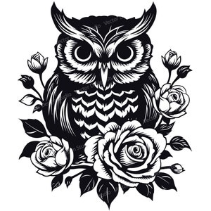 Owl with Flowers SVG File -  Cute Floral Owl Vector Images, Silhouette, owl face SVG design, ClipArt