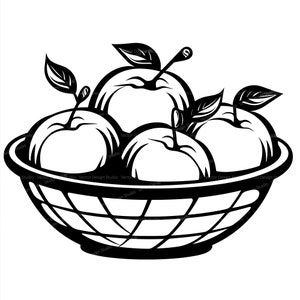 Apples In Basket Svg & PNG Files, Fruit Clipart Silhouette Vector Image, Apple Cut file SVG Sublimation Design, Transparent Background