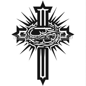 Christian Cross Crown of Thorns Svg & PNG Files, Easter Cross Clipart Silhouette Vector Image, Christian Sublimation, He is Risen Cross file