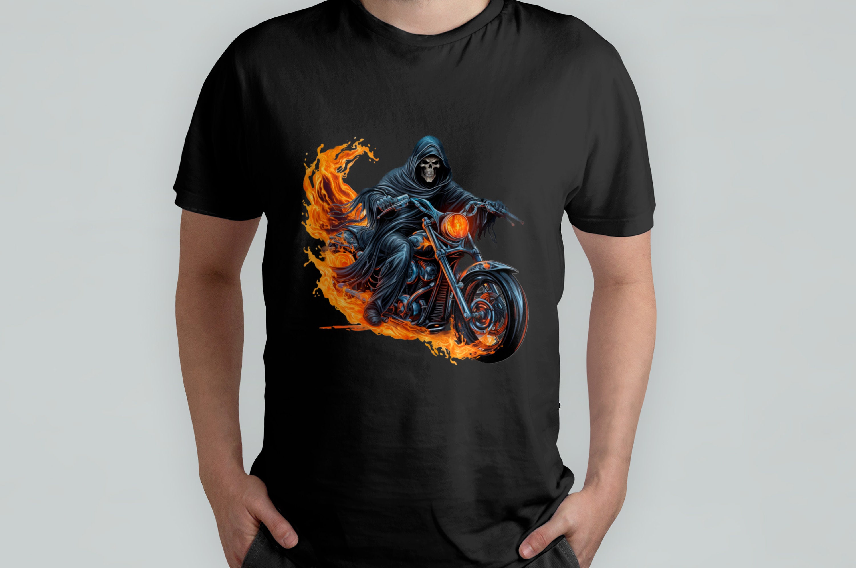 Maglietta Cotone Fatta A Mano UK T-shirt Skeleton Rider Motociclista - Design Chopper/biker, Colori A Scelta, Taglie S-XXXL, Nuova Regalo Per Motociclista Uomo