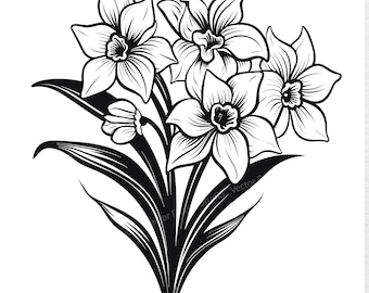 Daffodils SVG File For March Birth Month - Floral Vector Images, Spring Flowers Silhouette, Violet Flower SVG design, Birth flower ClipArt
