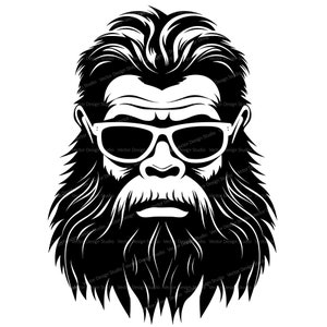 Bigfoot wearing Sunglasses Svg & PNG Files, Silhouette Vector Image Clipart, Funny Bigfoot SVG For T shirt Design, Transparent Background