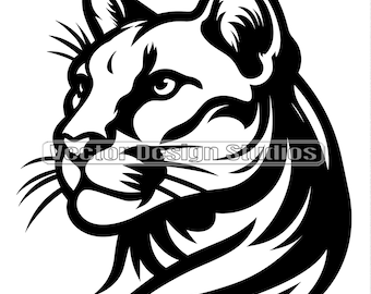 Cougar Head Vector Clipart, Cat Sublimation Design (Digital Download)