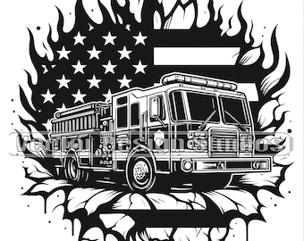 Firetruck USA Flag SVG, Patriotic Firefighter Clipart (Digital Download)