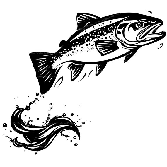 Trout Fishing Svg & PNG Files, Jumping Trout Fish Clipart