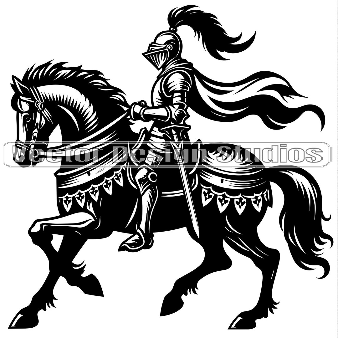 馬に乗った中世の騎士の SVG および PNG ファイル、剣を持った騎士の