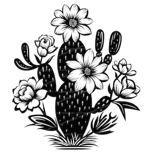 Cactus with Flowers Svg & PNG Files, Floral Western Clipart, Vector Silhouette Images, SVG For T shirt Design, Transparent Background Print