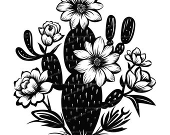 サボテンと花 SVG、西洋風クリップアート（PNG、ベクター）