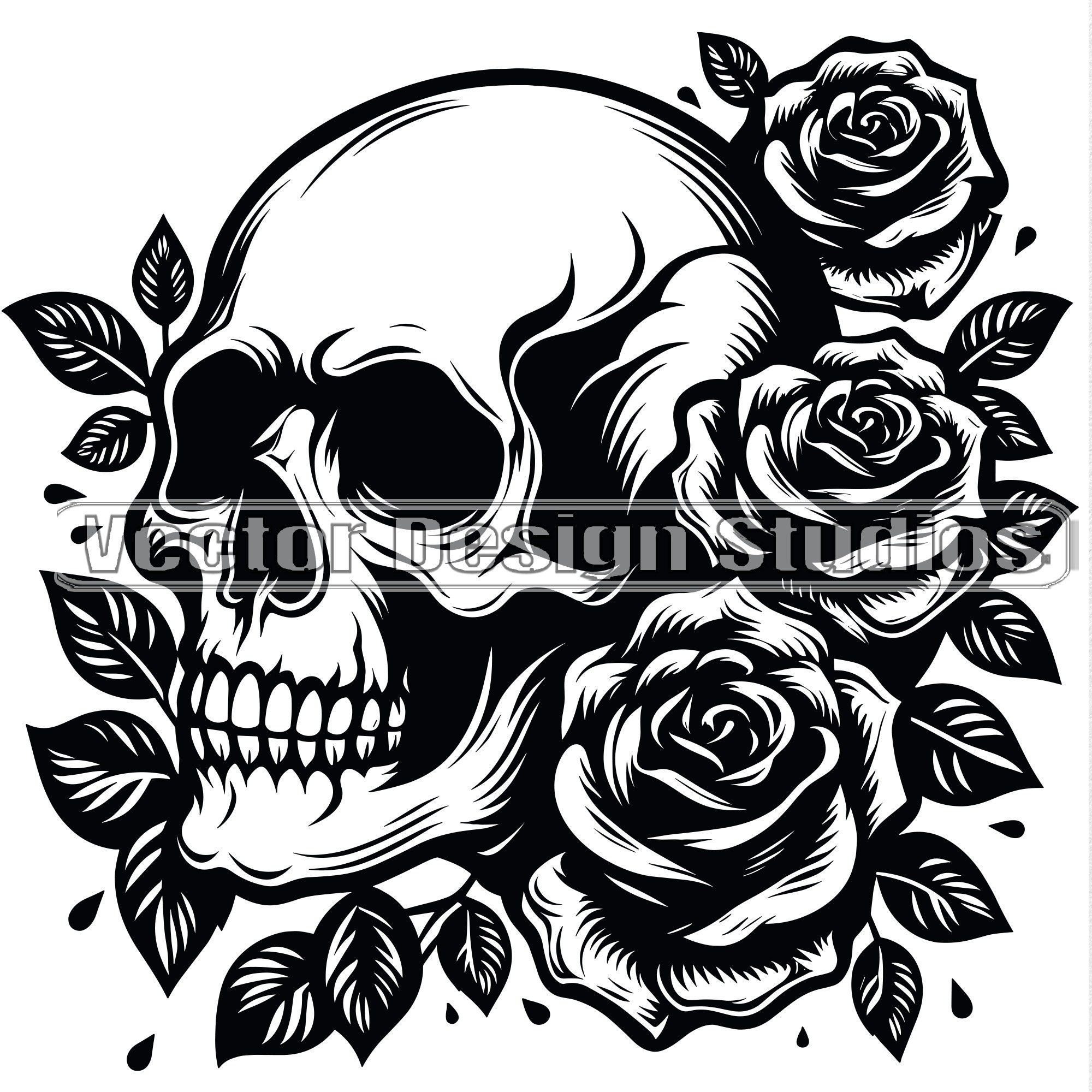 Skull With Roses SVG, Skeleton Head Vector, T-shirt Design