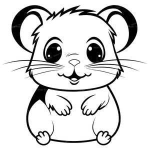 Cute Baby Hamster Svg & PNG Files, Baby Animals Clipart Silhouette Vector Image, Kids Coloring Page SVG, Transparent Background digital
