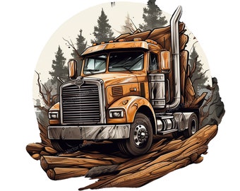Logging Truck Png for Sublimation, Logger truck clip art, Logger T shirt Design with transparent background,