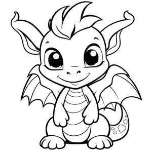 Cute Baby Dragon Svg & PNG Files, Fantasy Dragon outline Clipart Silhouette Vector Image, Kids Coloring Page SVG, Transparent Background