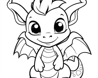 Baby Dragon Outline Clipart, Fantasy Vector (SVG & PNG)