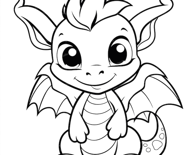 60 Cute Baby Dragon Svg & PNG Files, Fantasy Dragon Outline Clipart ...