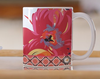 Warm Red Floral Illustration FireFlower Coffee Mug - Hand Drawn Abstract FireFlower Design