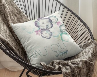 Hawaiian Hibiscus Floral Design Square Throw Pillow  | Tropical Hibiscus Flower Pattern Subtle Summer Garden Print