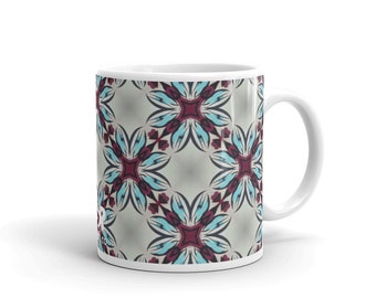 Ruby Blue Floral Pattern Artistic Mug