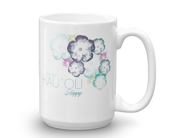 Happy Hawaiian Floral Design Coffee Mug | Tropical Hibiscus Flower Pattern Subtle Summer Garden Print