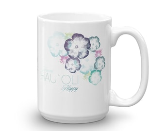 Happy Hawaiian Floral Design Coffee Mug | Tropical Hibiscus Flower Pattern Subtle Summer Garden Print