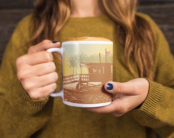 Sunset Beach Pier Artist Print Coffee Mug | So-Cal Orange County Beach | Surf City