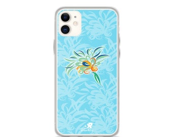 Abstract Aqua Green Floral Designer iPhone Case -Flower Illustration Stylish Orange - EarthFlower Design