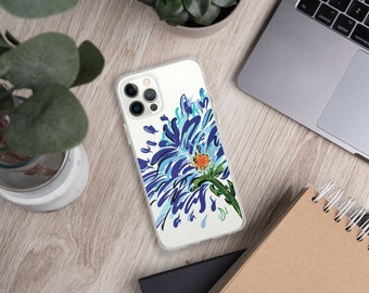 Blue Floral Illustration iPhone Case - Hand Drawn Abstract WaterFlower Design