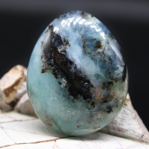 19.4 ct Peruvian Blue Opal Peru handmade cabochon High quality Andean blue opal Dendrites opal from Peru palm stone my IG Freakenfru