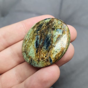 12.1  Mermaid Fuchsite with blue Kyanite cabochon Russian look my IG Freakenfru Dmitrii Danilov crystal Green Forest stone from Russia stone