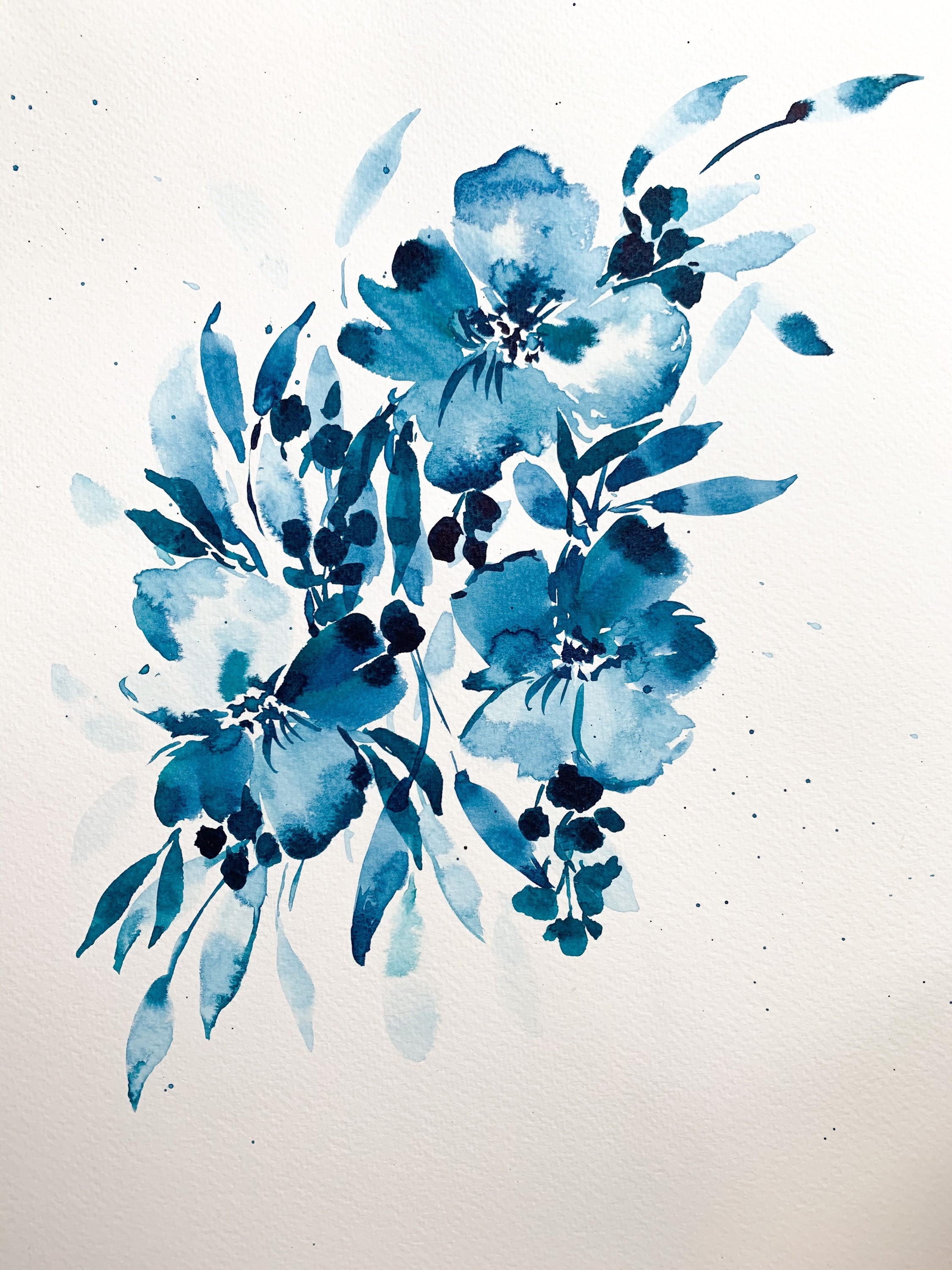 Original Blue Floral Watercolor Painting | Etsy