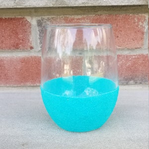 Personalized Wine Glass / Teal Wine Glass / Glitter Wine Glass / Stemless Wine Glass