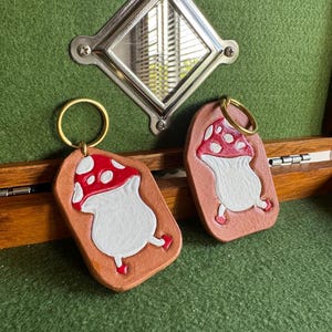 Delicious in Dungeon Meshi Walking mushroom carved leather keychain handmade and hand painted
