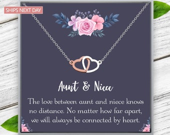 Aunt Niece Double Heart Necklace, Stainless Steel Jewelry