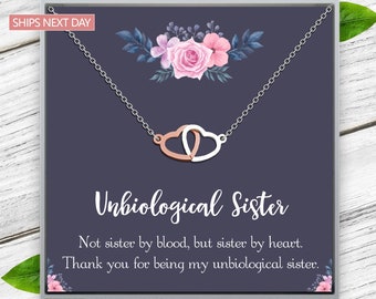 Unbiological Sister Necklace, Stainless Steel Double Heart Pendant